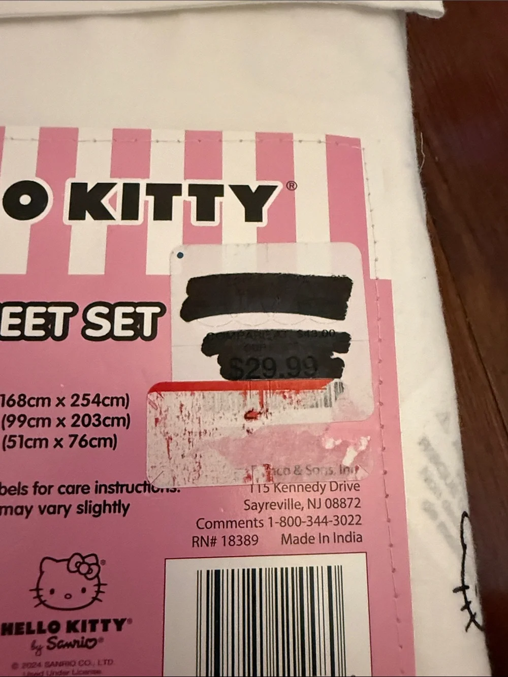 Hello Kitty White Twin XL Cotton Sheet Set with Pink Accents
